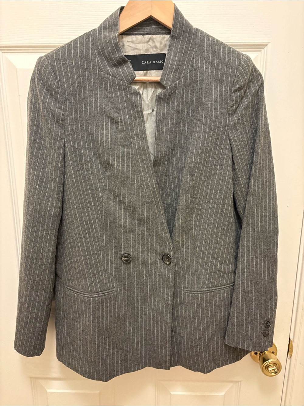 Zara Pinstripe Gray Double-Button Blazer A142